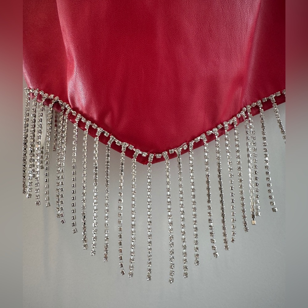 Trendy & Tipsy Red Rhinestone Fringe Crop Top Festival Going Out | NWT Size S - Picture 10 of 14